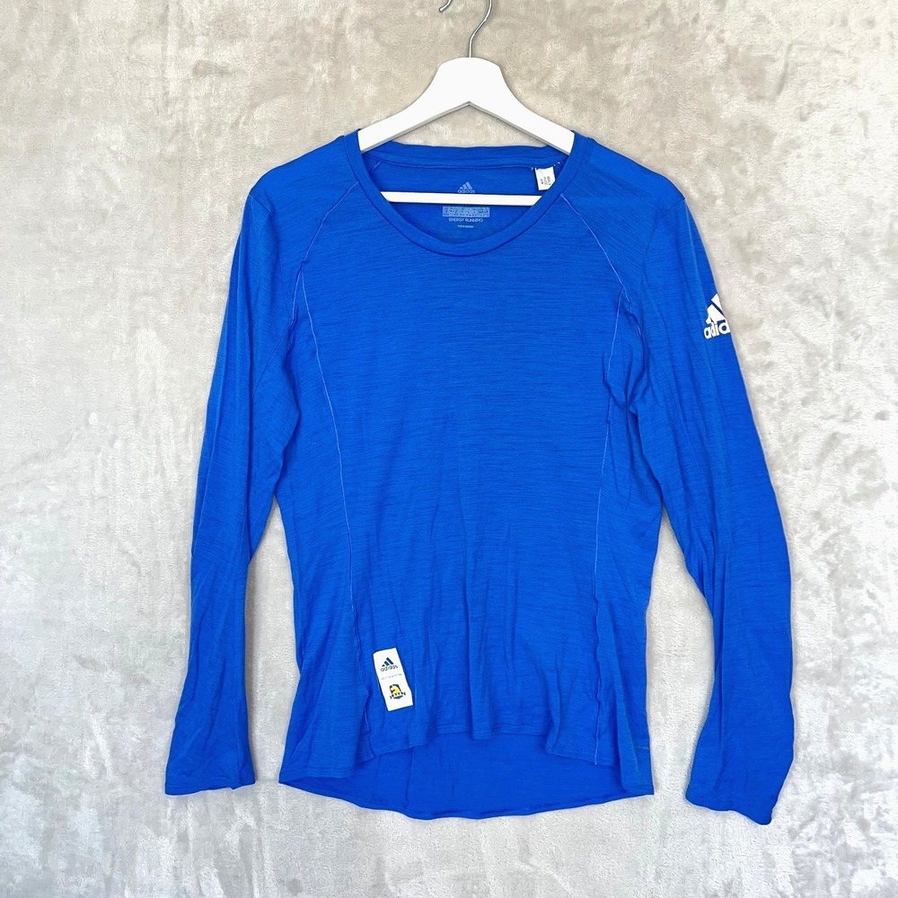 2018 BOSTON MARATHON Medium Long Sleeve Shirt Blue Adidas B.A.A. Best in Boston